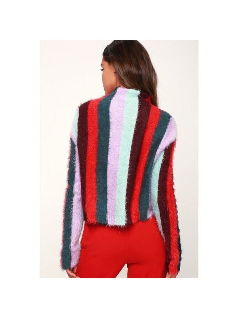 Blank NYC The Mad Hatter Sweater Eyelash Black Stripes Mock Neck Soft Top M NEW - Picture 3 of 11